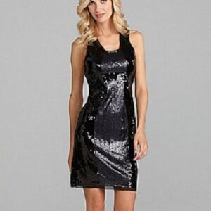 Max Studio Black Sequin Colorblock Cocktail Party Dress Medium